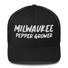 Load image into Gallery viewer, Black cap with 'Milwaukee Pepper Grower' text on a white background