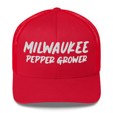 Load image into Gallery viewer, Red cap with 'Milwaukee Pepper Grower' text on a white background