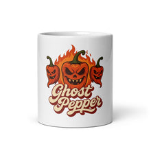 Load image into Gallery viewer, White mug with ghost pepper design and 'Ghost Pepper' text on a white background